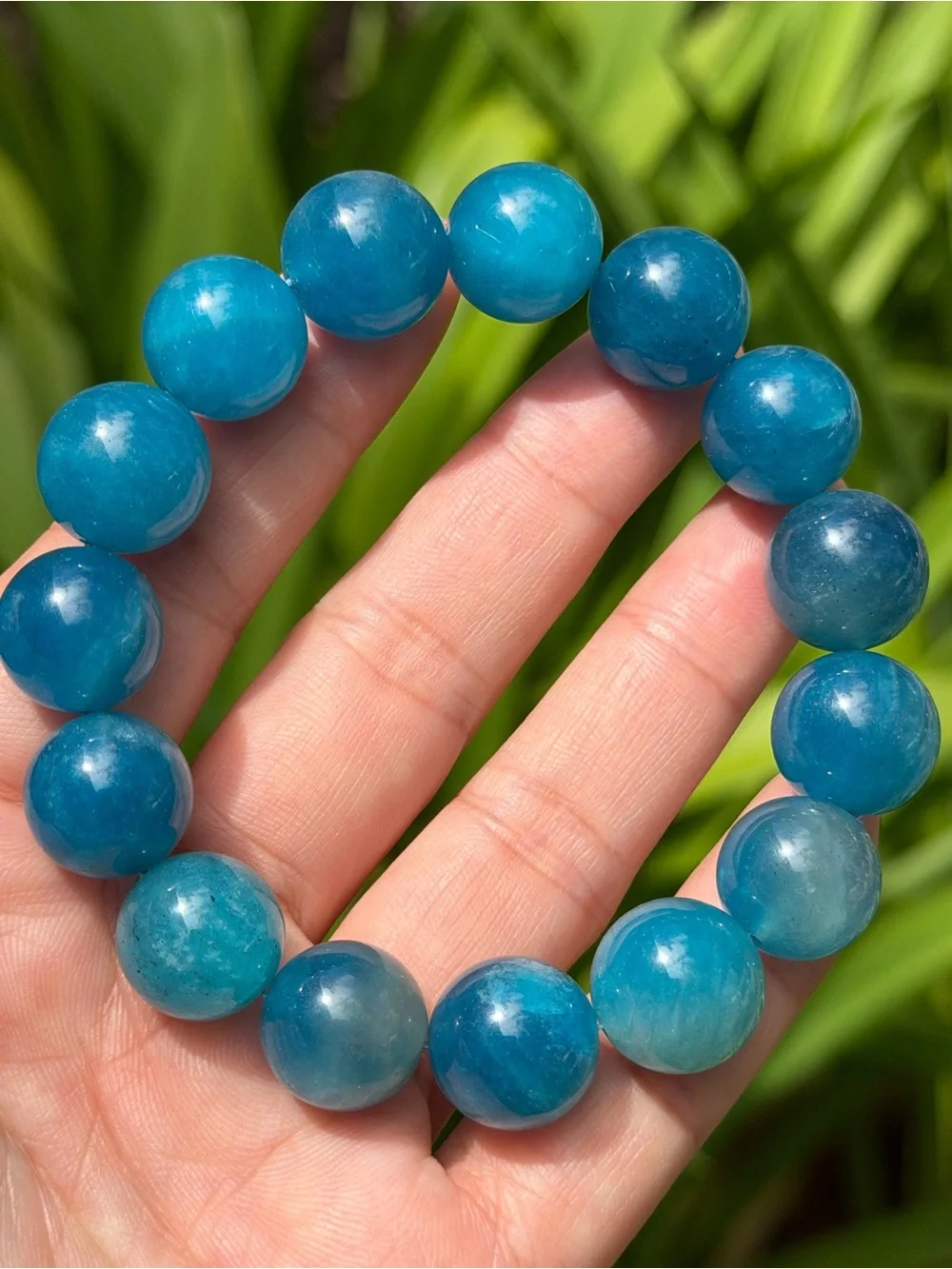 14mm Blue Ice Apatite Beaded Stretch Bracelet 2155